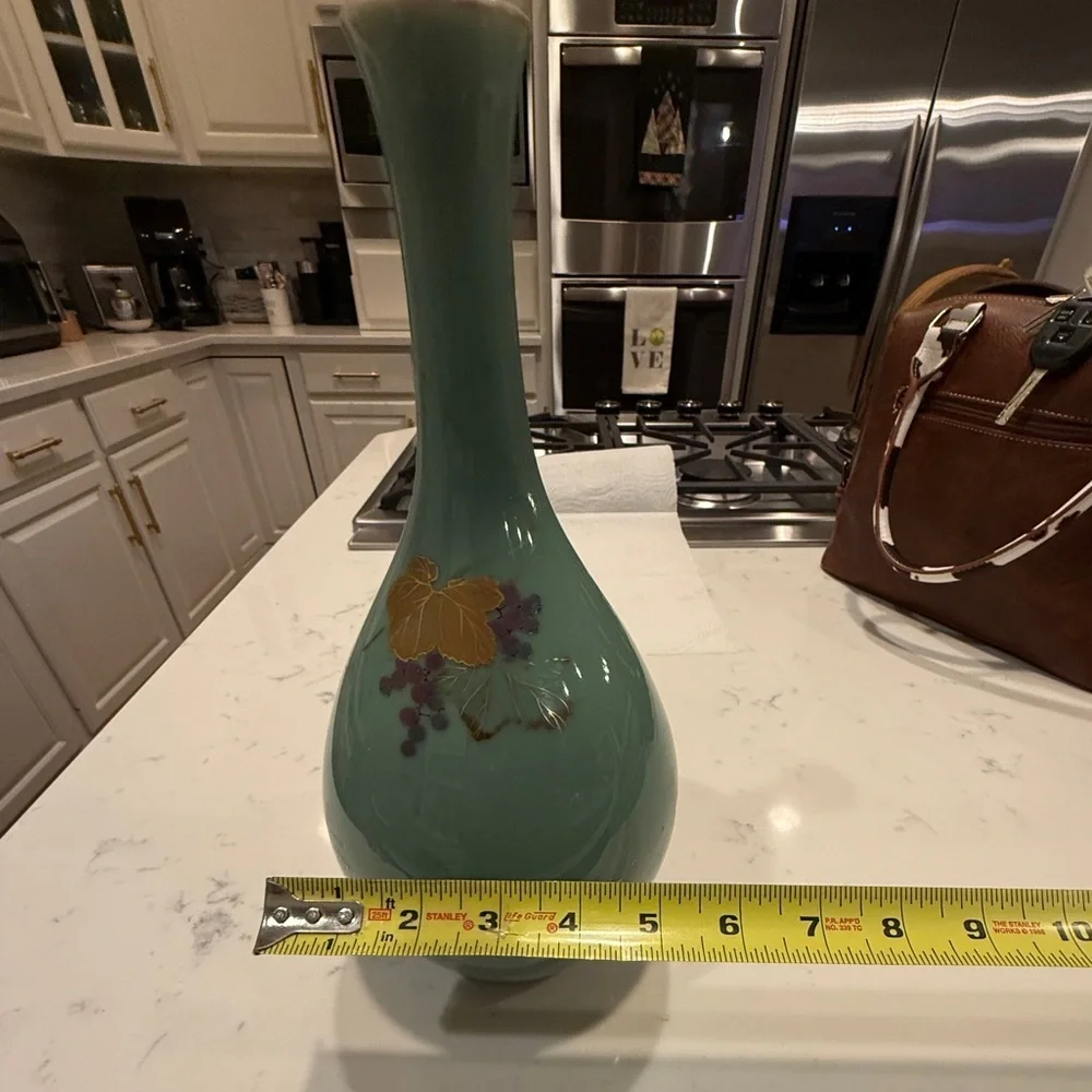 Asian Turquoise Gilt Decorated Crane Neck Porcelain Glazed Large Vase #2
